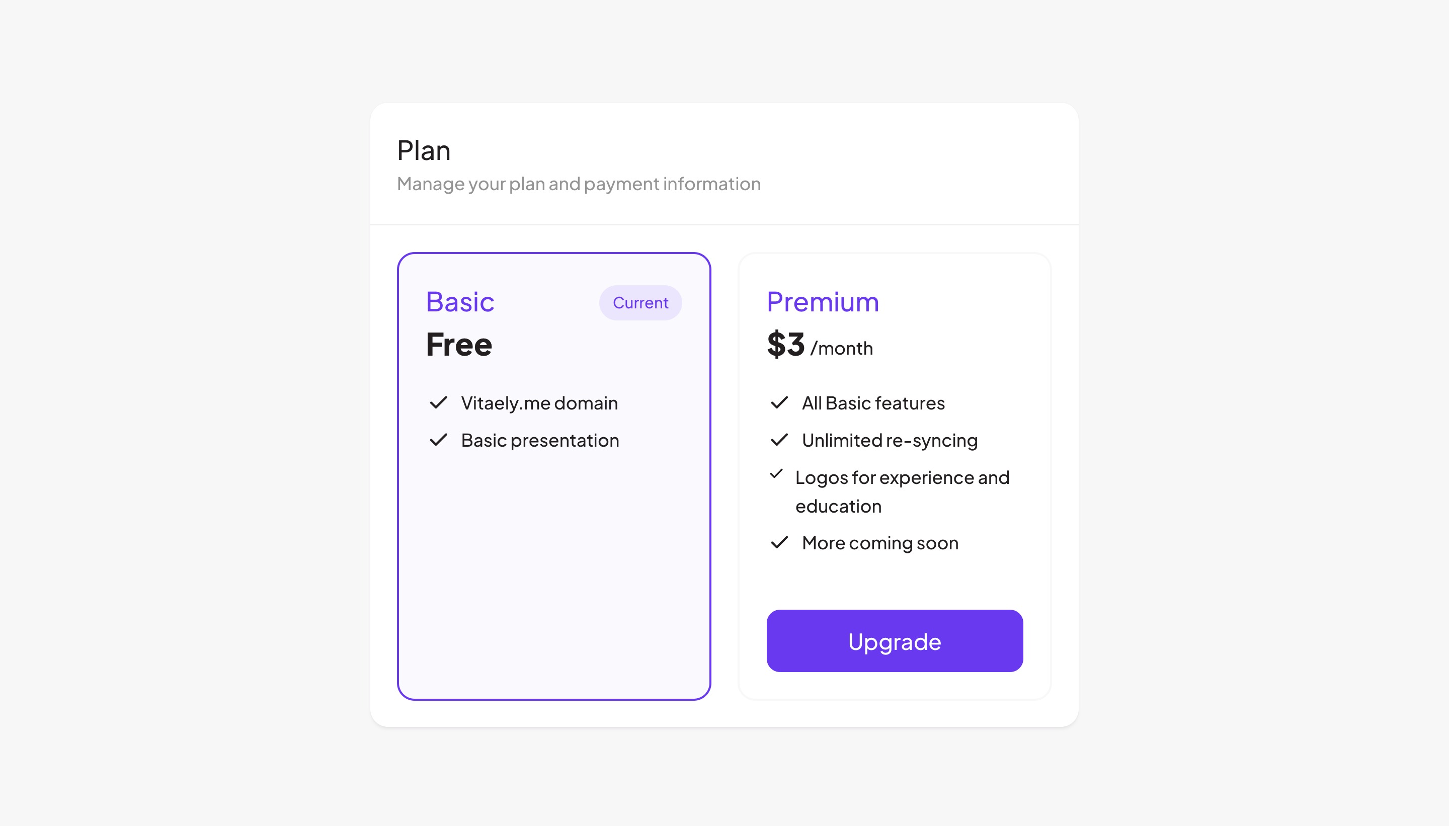 Manage your Vitaely.me plan